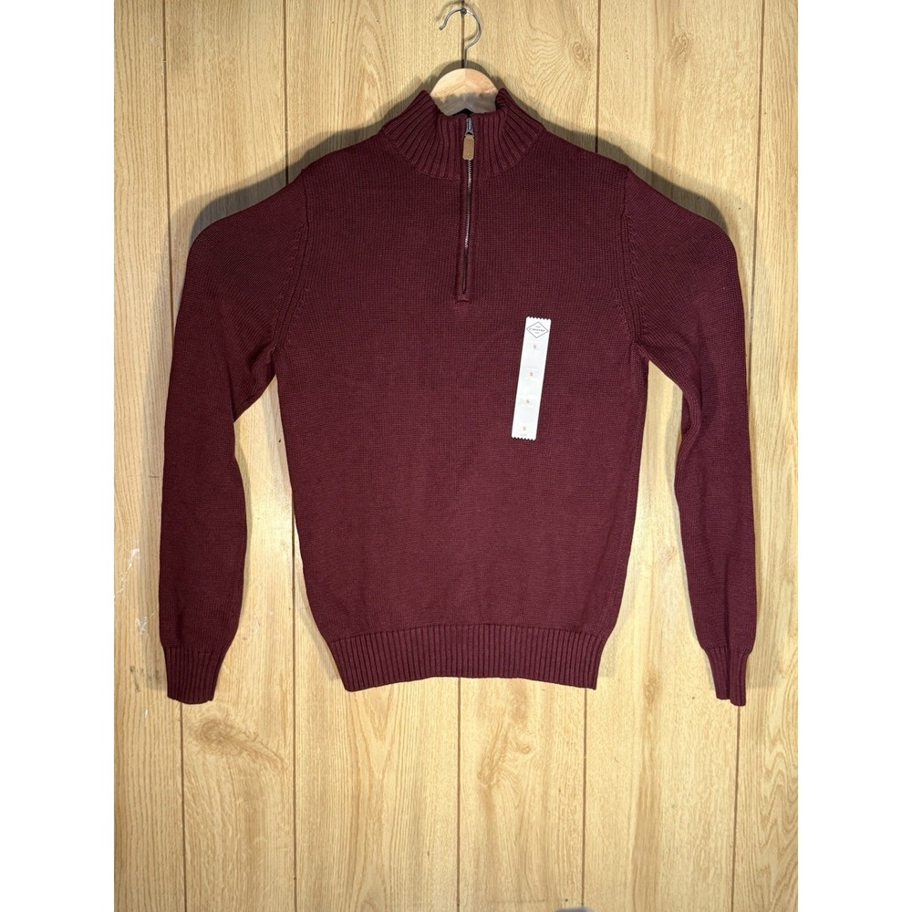 NWT St Johns Bay Mens Red 1/4 Zip Sweater Small 100% Cotton